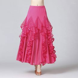 Gym Clothing Sequin Modern Dance Skirt For Women Flamenco Skirts Long Swing Standard Waltz Competition Spanish Ballroom Dancing Costume