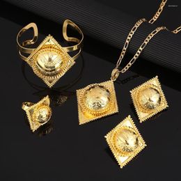 Necklace Earrings Set Ethiopia Fashion Gold Color Traditional African Bridal Habesha Women Party Wedding Jewelry Gift