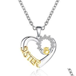 Pendant Necklaces Sier Plated Love Heart Sisters Girlfriends Chain Necklace Creative Sister Microset Twohand Drop Delivery Jewelry Pe Dh0Zm