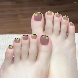 False Nails Black French Artificial Toenails Fluorescent Green Love Heart Toe Fake With Glue Wearable Short Flat Shape