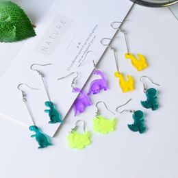 Dangle Earrings 1Pair Dinosaur Series Drop For Women Silver Colour Purple Animal Korean Style Jewellery Accessories