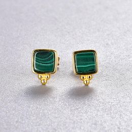 Stud Earrings CMajor Sterling Silver Fine Jewellery Vintage Natural Malachite S925 Plated 18k Gold Temperament For Women