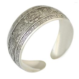 Bangle Gypsy Ethnic Square Flower Carved Metal Tibetan Silver Vintage Bracelet For Women India Afghanistan Fashion Open Jewelr