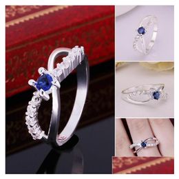 With Side Stones Womens Sterling Sier Plated Round Blue Zircon Ring Gssr462 Fashion 925 Plate Rings Drop Delivery Jewellery Dh0Ng