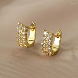 Hoop Earrings Ladies Fashion High Quality Jewelry Double Row Crystal Zircon Round Silver Plated Cute 2023 Earings