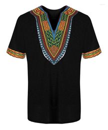 Ethnic Clothing Cotton Afrian Shirt Men Summer Dashiki Print T V Neck Short Sleeve Casual Hip Hop Tops Tee Holiday For