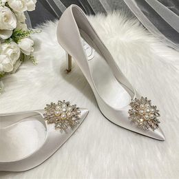 Vestido sapatos de casamento francês flácio de neve pérola bombas brancas saltos altos cetim dama de honra de tamanho grande de tamanho grande