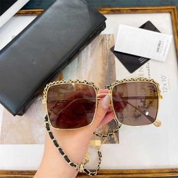 Fashion designer brand cool sunglasses luxury Super high quality double C Female Star Net Red ins Same Leather Chain CH2206 with logo box