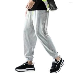 Men's Pants Men Sweatpants Mid-rise Elastic Waistband Drawstring Pockets Wide Leg Jogging Streetwear