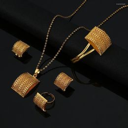 Necklace Earrings Set Ethiopian Gold Colour Ring Bangle African Women Bridal Wedding