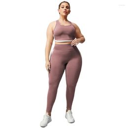 Active Sets Yoga Two Piece Plus Size Women Sports Set Quick Dry Hip Lift Leggings Bra Fitness Sportswear Ladies