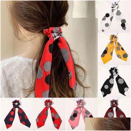 Pony Tails Holder Women Streamers Scrunchies Polka Dot Print Elastic Hair Bands Bow Rope Striped Ribbon Ties Accessories Headwear Dr Dhfv0