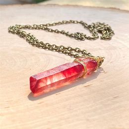 Pendant Necklaces Gothic Red Quartz Charm Necklace Women Mysterious Witch Jewelry Accessories Gift Crystal Raw Stone Vintage Choker