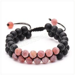 Charm Pink Weathered Agate Stone Bracelet Natural Frosted Beads Double Layer Bracelets for Women Men Handmade Adjustable Jewellery