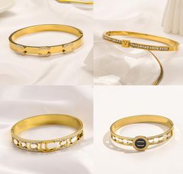 Designer Bracelet Fashion Luxury Brand Letter Bangle Link Chain Women 18K Gold Plated Crystal Rhinestone Wristband Cuff Jewellery