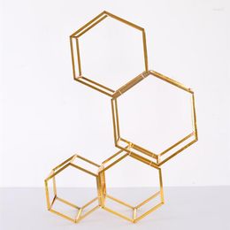 Party Decoration 4pcs/set Cube Wedding Stand Metal Road Lead Geometric Hexagon Box Backdrop Shiny Gold Plated Decor Event Prop