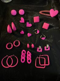 Candy-colored Geometric Square Hoop C-shaped Earrings 2022 New Trendy Fluorescent Rose Red Earless Ear Clips for Women