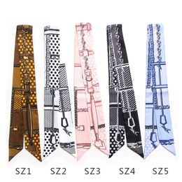 2023 Mix Design Magic Hand Bag Scarves Women Small Silk Scarf kerchief Belt Neckerchief Printing Handle Bag Ribbon Female Women Scarves & Wraps