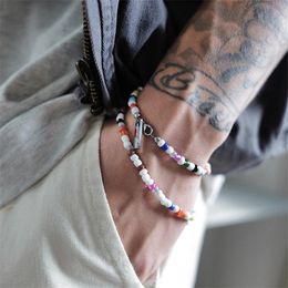 2023SS Handmade Colourful Beaded Bracelet Japanese Dopamine Wearable Couple Charming Trend Titanium Steel Jewellery