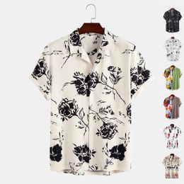 Men's Casual Shirts 2023 Men's Holiday Aloha Hawaiian Beach Shirt Sleeve Palm Tree Printed Tropical Party Print Short