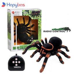 Electric/RC Animals Electronic pet Remote Control Simulation tarantula Eyes Shine smart black Spider 4Ch Halloween RC Tricky Prank Scary Toy gift 230525