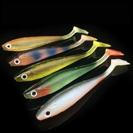 Baits Lures 5 pieces/batch Rainbow 90mm 5g Wobblers Carp Fishing Soft Silicone Artificial Double Bait T Tail P230525