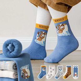 Socks 5 pairs of winter children's cotton girls boys babies fashionable cute cartoons thick and warm soft socks for students aged 1-3-5-8-12 G220524 good