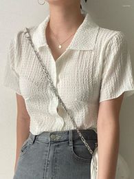 Women's T Shirts Women Fashion Jacquard Shirt Short Sleeve Causal Single Breasted Blouse 2023 Summer Tide Gentle Temperament Thin Top Y178