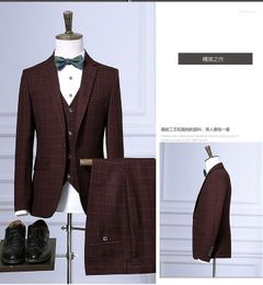 Men's Suits Jacket Pants Vest 2023 Arrival Plaid Wedding Men Blazer Dress Stripe Size M-XXXL 3 Colour