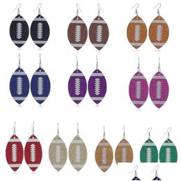 Dangle Chandelier Creative Sequins Football Earrings Leaves Pu Leather Earring Printed Sports Ball Pattern Pendant Eardrop Women D Dh9R2