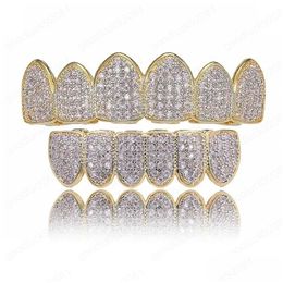 Grillz Dental Grills Hip Hop Grillz Pave Pink Cz Stone Iced Out Mouth Teeth Caps Top Bottom Tooth Set Gold Colour Men Women Vampire Dhpy1