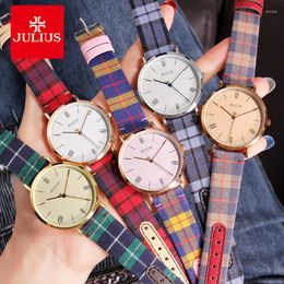 Wristwatches Julius Unisex Women's Watch Fine Fashion British Plaid Style Hours Dress Bracelet Leather Big Clock Boy Girl Birthday Gift