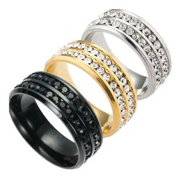 Cluster Rings Fashion 2 Row Crystal Ring Stainless Steel Finger Band For Women Men Bride Jewellery Drop Delivery Dhdxb