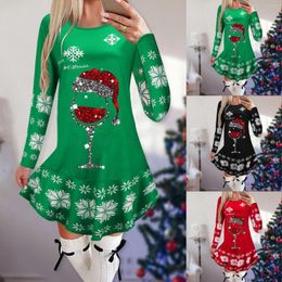 Casual Dresses Women's Christmas Printed Round Neck Long Sleeved Dress Autumn And Winter Sexy Sleeve Womens Swing