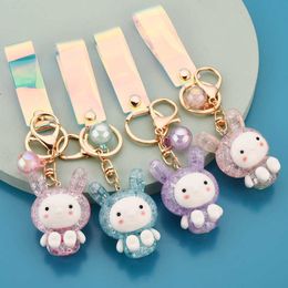 Key Rings Cartoon Glowing Cute Keychain Creative Acrylic Woven Hair with Frosted Touch Rabbit Bag Pendant Charm Keyring Gift G230525