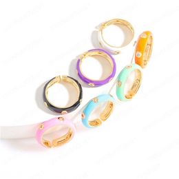 Band Rings 8 Colours Simple Style Ring For Women Candy Colour Real Gold Plated Copper Rhinestone Adjustable Open Jewellery Drop Delivery Dh72K