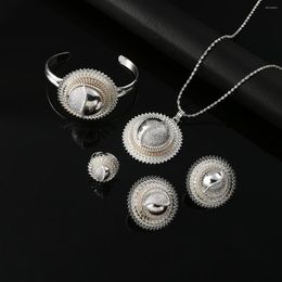 Necklace Earrings Set Silver Plated African Ethiopian Wedding Bride Women Necklaces Ring Bangles Habesha Africa Bridal