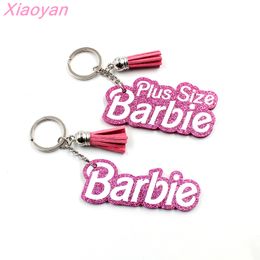 (1piece) KH1032 B-a-r-b-i-e Hot Keychain for Women UV Print Hot Pink Glitter Acrylic