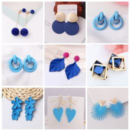 New Blue Colour Dangle Earring for Women Round Metal Flower Leaf Crystal Gem Star Brincos Sweet Wedding Party Jewellery Xmas Gift