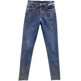 Women's Jeans 2023 Spring Autumn Fashion Diamond Feet Women High Waist Drilling Skinny Pencil R997