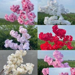 Decorative Flowers Wreaths Artificial Cherry Blossom Long Stem Simation Sakura Branches Flower For Home Party Decoration 1 Dh549