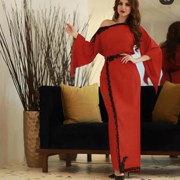 Neue Ankunft Spandex Rot Langarm Abendkleider Frauen Party Nacht Schwarz Rand Robe Soiree Dubai Muslimischen Abendkleid