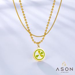 Pendant Necklaces ASONSTEEL Round Shape Mixed Color Lemon Pattern Multi-layer Chains Necklace Gold Stainless Steel For Women Trendy