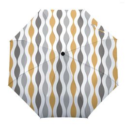 Umbrellas Geometric Yellow Grey Print Fully Automatic Male Women Umbrella Folding Multifunctional Sunshade Rain