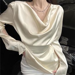 Women's Blouses PLAMTEE Lady Satin Shirts Work Wear Elegant 2023 Loose Mujer Summer Office Slim All Match Minimalist Full Sleeve Tops