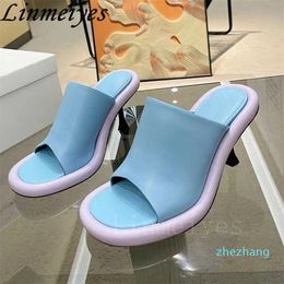 2023-Sexy High Heels Slippers Woman Leather Slides Peep Toe Crystal Mules Stiletto Sandals Women Summer