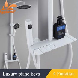 Bathroom Shower Sets Luxury Piano Keys Round Bathroom Shower Faucet Rainfall Shower 4 Function Brass Wall Mount Cold Hot Water Mixer Bathing Crane G230525
