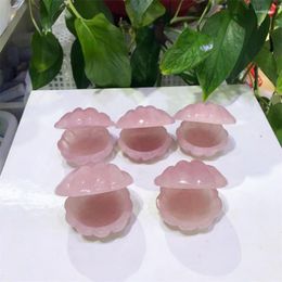 Decorative Figurines 2.4" Natural Crystal Rose Quartz Shell Hand Carved Healing Lucky Gemstone Crafts For Home Decoration Ornament 1pcs