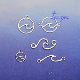 Antique Silver Plated Ocean Wave Connector Charms Pendants DIY Earring Necklace Keychain Supplies Jewelry Making Accessories