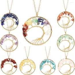 Pendant Necklaces 8pcs Irregular Chip Stone Crystal Wire Wrap Tree Of Life Amethyst Rose Quartz Chakra Beads Necklace For Women Jewelry